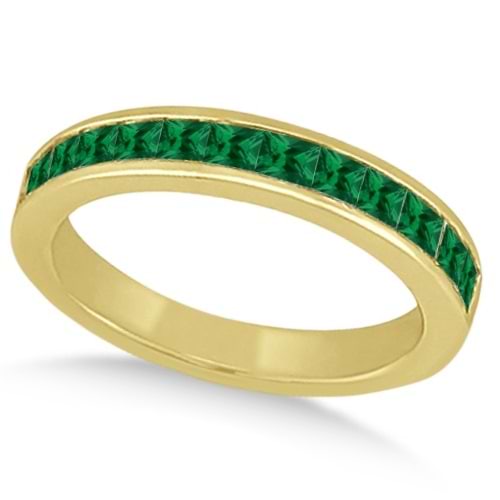 Channel Set Green Emerald Ring Band 14k Yellow Gold (0.70ct)