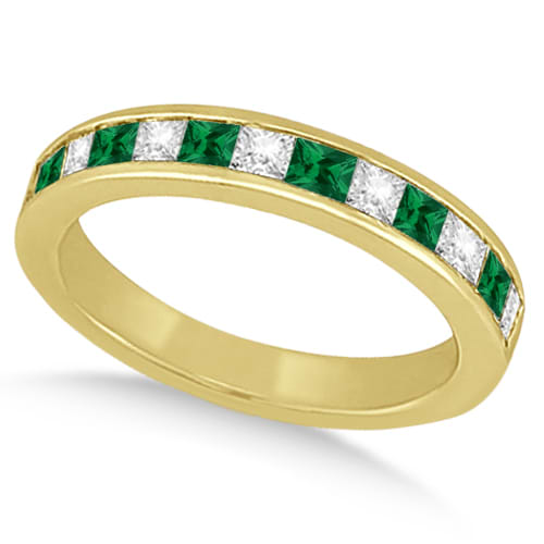 Custom Channel Emerald & Diamond Wedding Ring 14k Yellow Gold (0.60ct)