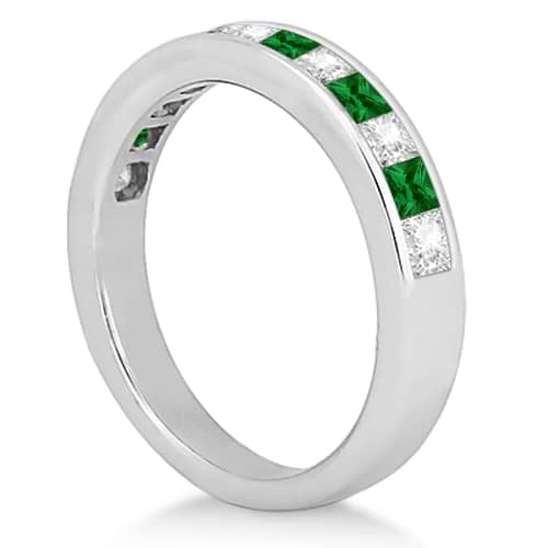 Channel Emerald & Diamond Wedding Ring Platinum (0.60ct)