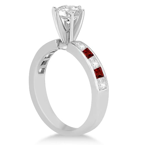 Channel Garnet & Diamond Engagement Ring 14k White Gold (0.60ct)