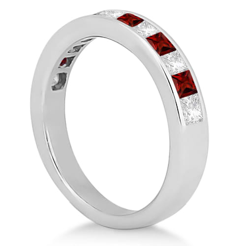 Channel Garnet & Diamond Wedding Ring 14k White Gold (0.70ct)