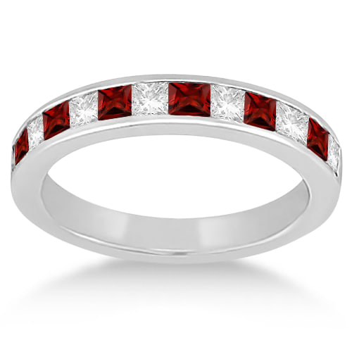Channel Garnet & Diamond Wedding Ring Palladium (0.70ct)