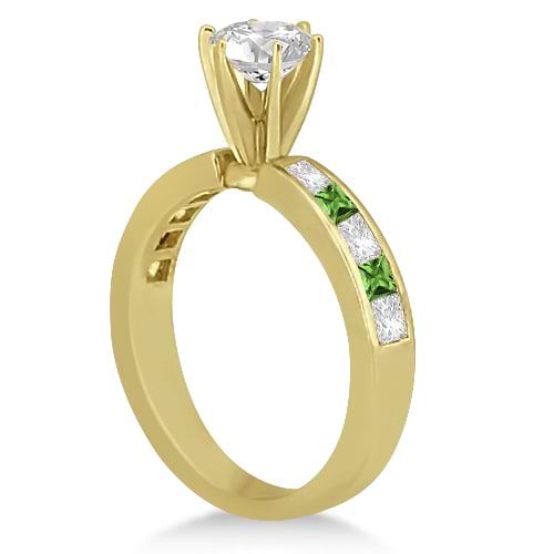 Channel Peridot & Diamond Engagement Ring 14k Yellow Gold (0.60ct)