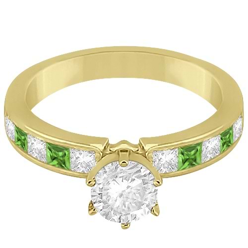 Channel Peridot & Diamond Engagement Ring 14k Yellow Gold (0.60ct)