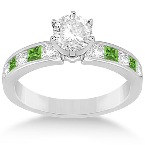 Channel Peridot & Diamond Engagement Ring Palladium (0.60ct)