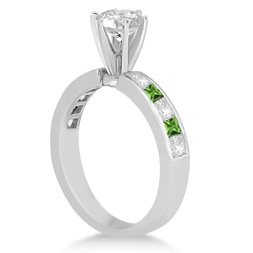Channel Peridot & Diamond Engagement Ring Palladium (0.60ct)