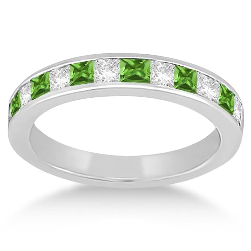 Channel Peridot & Diamond Wedding Ring 14k White Gold (0.70ct)
