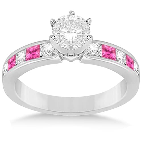 Custom Channel Pink Sapphire & Diamond Engagement Ring 14k White Gold 