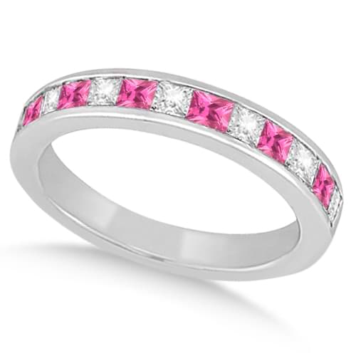 Channel Pink Sapphire & Diamond Wedding Ring 14k White Gold (0.70ct)