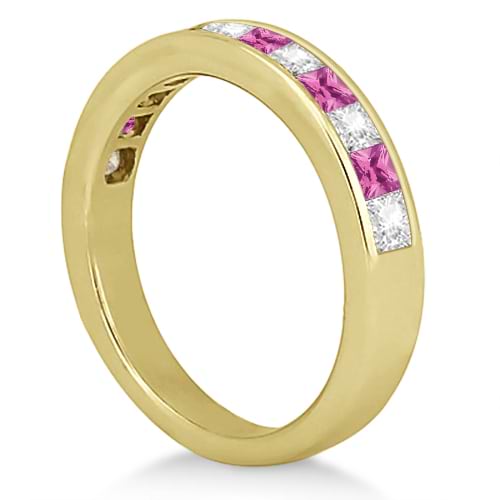 Channel Pink Sapphire & Diamond Wedding Ring 18k Yellow Gold (0.70ct)