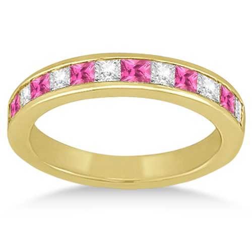 Channel Pink Sapphire & Diamond Wedding Ring 18k Yellow Gold (0.70ct)