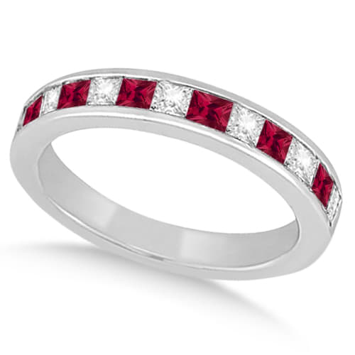 Channel Ruby & Diamond Wedding Ring 18k White Gold (0.70ct)