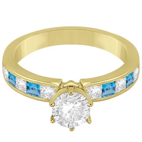 Channel Blue Topaz & Diamond Engagement Ring 14k Yellow Gold (0.60ct)