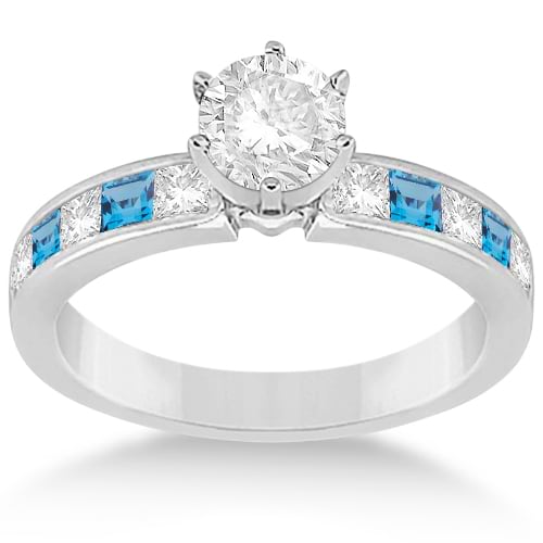 Channel Blue Topaz & Diamond Engagement Ring 18k White Gold (0.60ct)