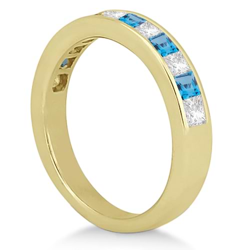 Channel Blue Topaz & Diamond Wedding Ring 14k Yellow Gold (0.70ct)