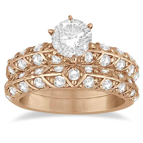 Designer Diamond Bridal Set Ring and Band in 14k Rose Gold (1.43ct)