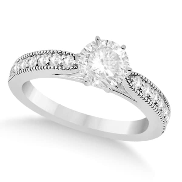 Cathedral Antique Style Engagement Ring 14k White Gold (0.28ct)