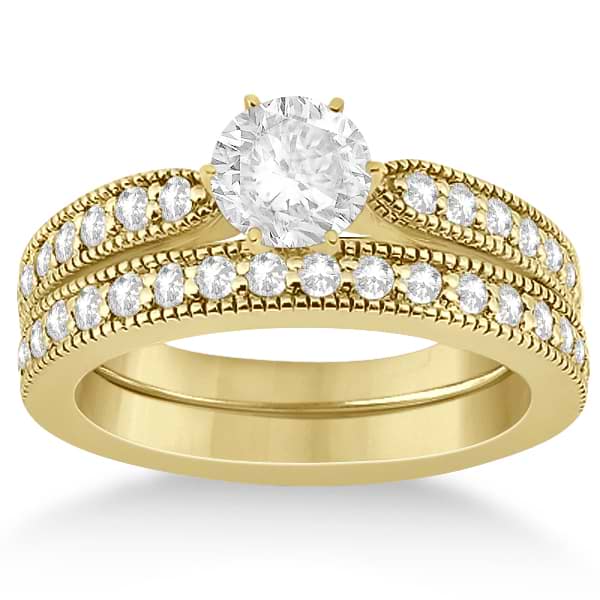 Cathedral Diamond Accented Vintage Bridal Set 14k Y. Gold (0.62ct)