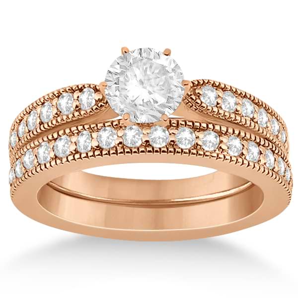Cathedral Diamond Accented Vintage Bridal Set in 18k Rose Gold (0.62ct)