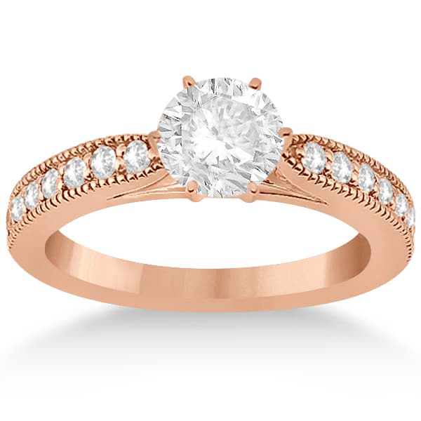 Cathedral Diamond Accented Vintage Bridal Set in 18k Rose Gold (0.62ct)