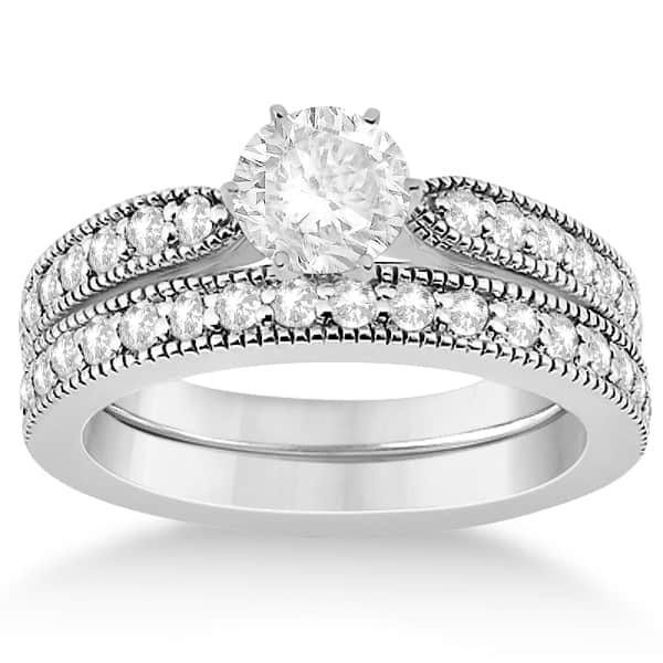 Cathedral Diamond Accented Vintage Bridal Set in Palladium (0.62ct)