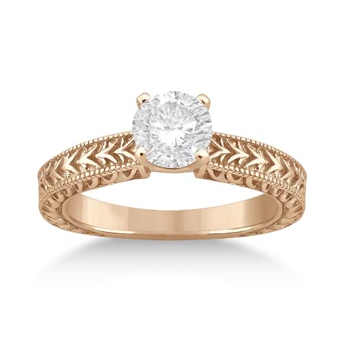 Antique Engraved Solitaire Engagement Ring Setting 14k Rose Gold