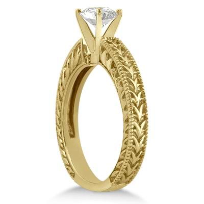 Antique Engraved Solitaire Engagement Ring Setting 14k Yellow Gold