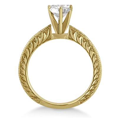 Antique Engraved Solitaire Engagement Ring Setting 14k Yellow Gold