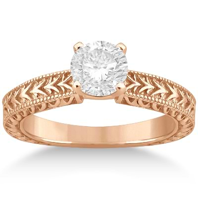 Solitaire Engagement Ring & Wedding Band Bridal Set 18k Rose Gold