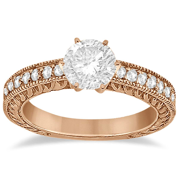 Vintage Style Diamond Filigree Engagement Ring 14k Rose Gold (0.16ct)