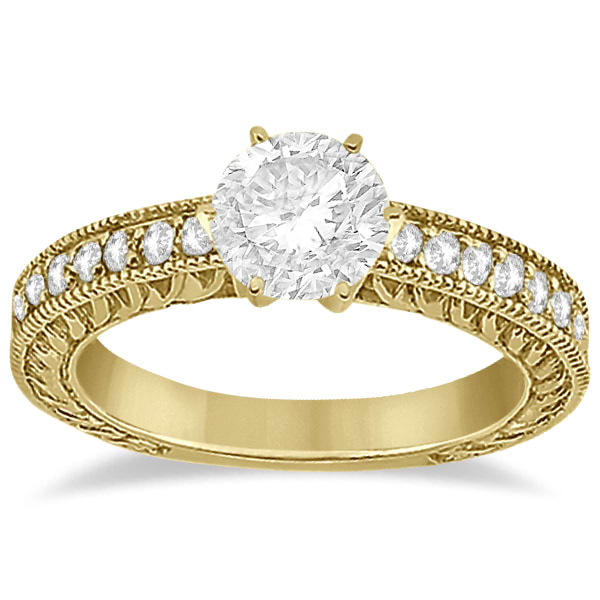 Vintage Style Diamond Filigree Engagement Ring 18k Yellow Gold (0.16ct)