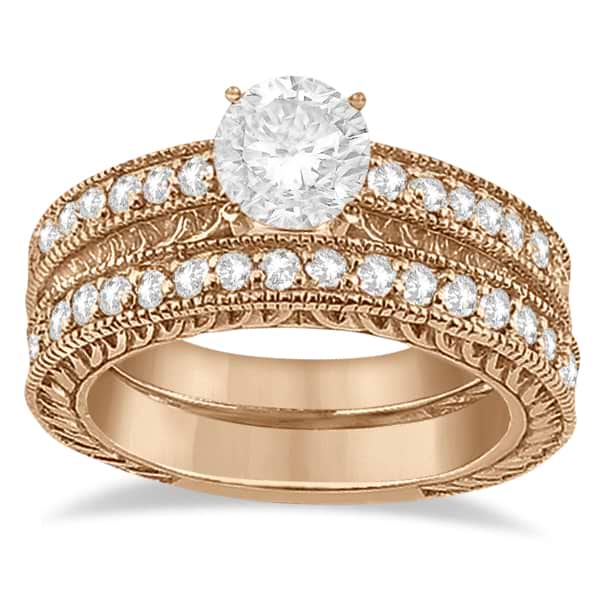 Vintage Filigree Diamond Engagement Bridal Set 18k Rose Gold (0.35ct)