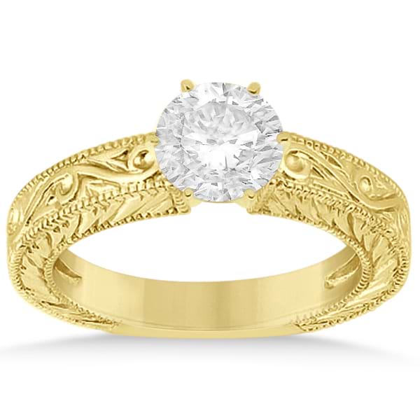 Filigree Designed Solitaire Engagement Ring Setting 14K Yellow Gold