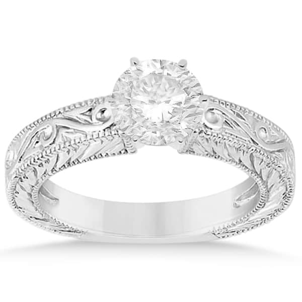 Filigree Designed Solitaire Engagement Ring Setting in Platinum