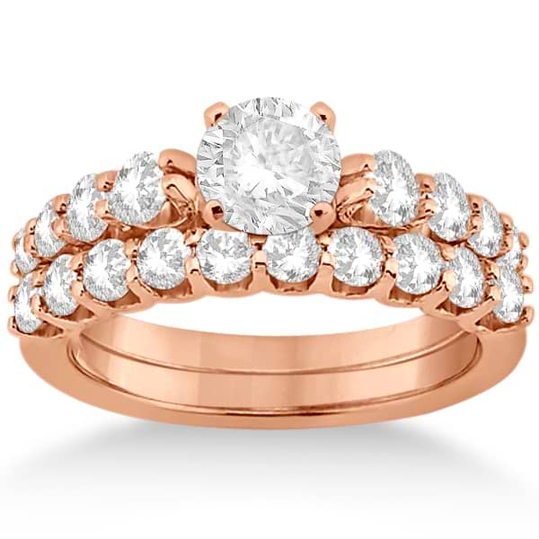 Graduated Diamond Engagement Ring & Band Set 18k Rose Gold (1.00ct)