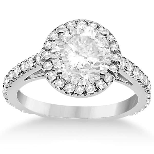 Diamond Bridal Halo Engagement Ring & Eternity Band 18K White Gold (1.30ct)