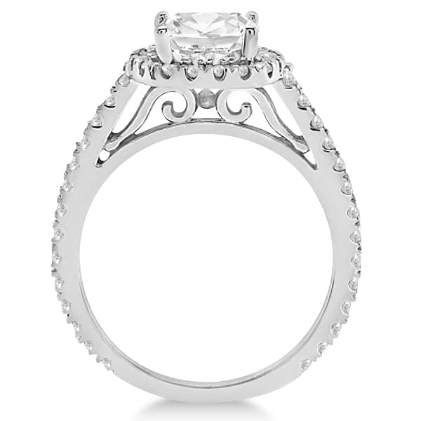 Cathedral Halo Cushion Cut Diamond Engagement Ring 18K White Gold (0.60ct)