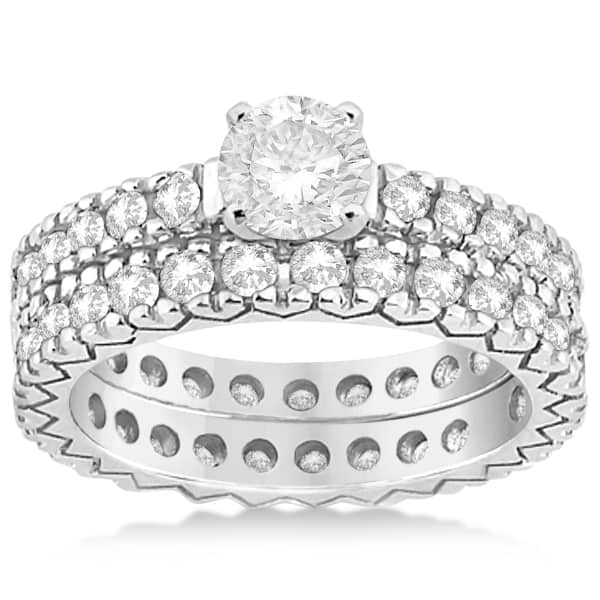 Diamond Eternity Bridal Ring Engagement Set Palladium 0.95ctw