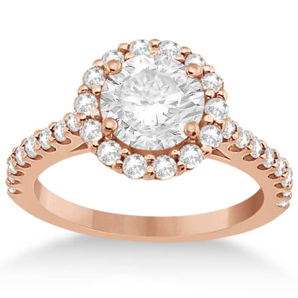 Round Pave Halo Diamond Engagement Ring Setting 18K Rose Gold (0.74ct)