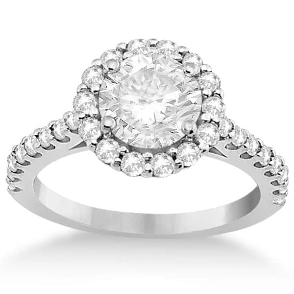 Round Pave Halo Diamond Engagement Ring Setting Platinum (0.74ct)
