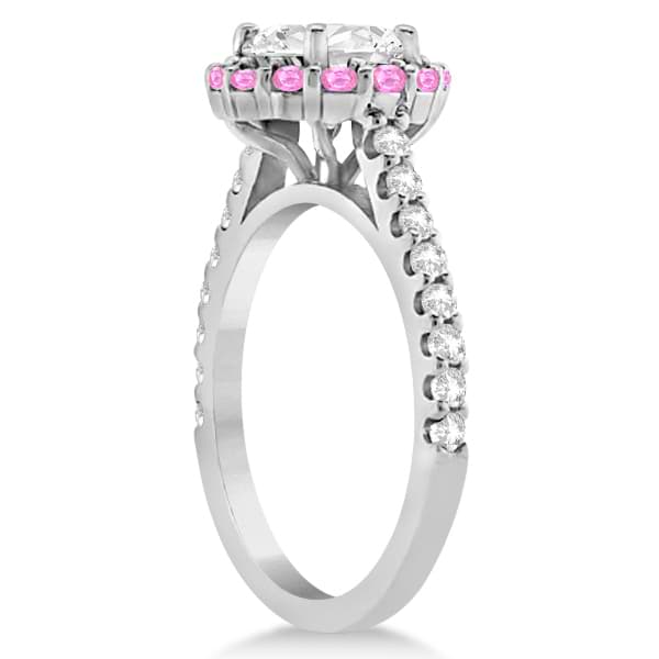 Halo Diamond & Pink Sapphire Engagement Ring 14K White Gold (0.74ct)