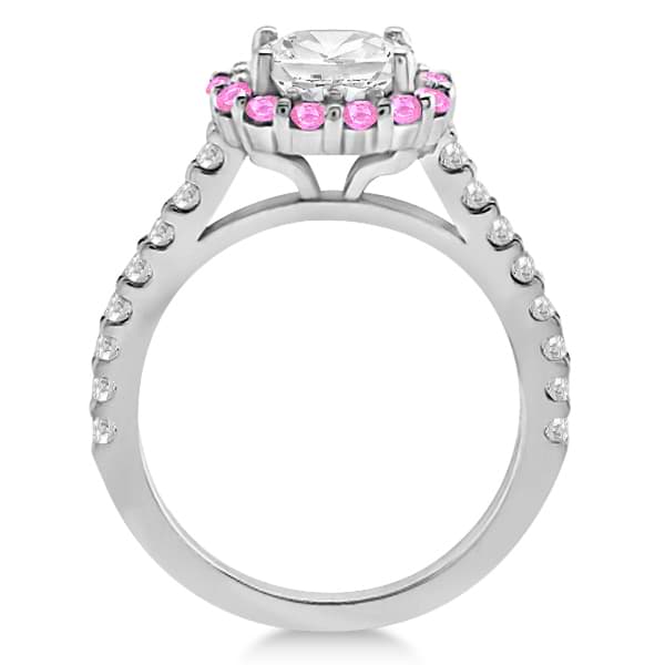 Halo Diamond & Pink Sapphire Engagement Ring 14K White Gold (0.74ct)
