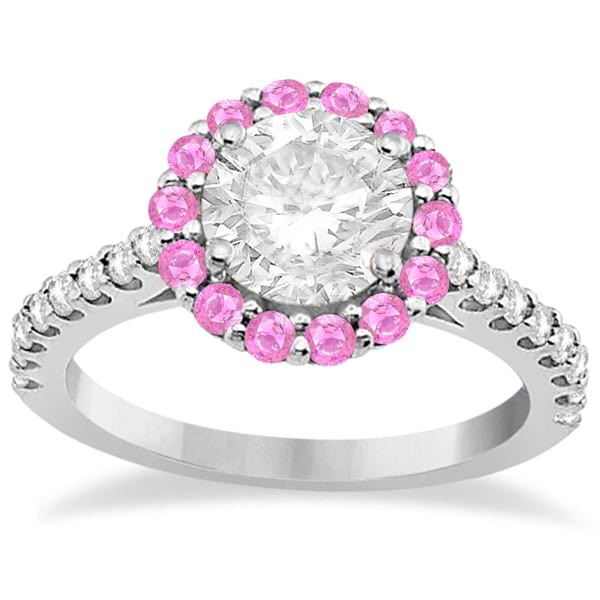Halo Diamond & Pink Sapphire Engagement Ring Platinum(0.74ct)