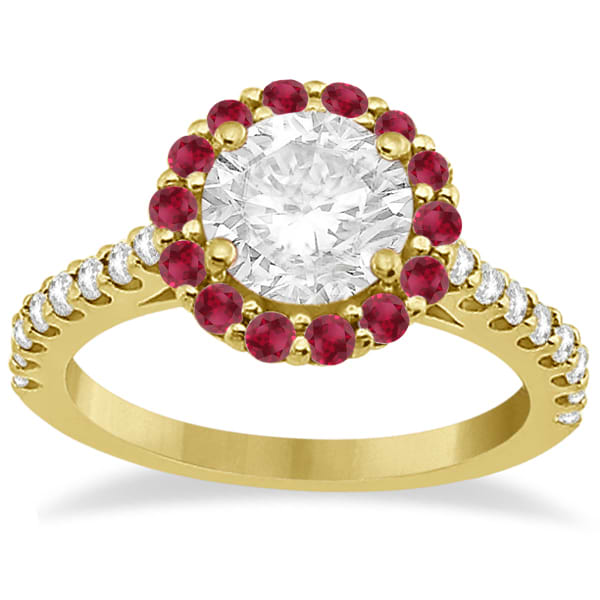 Round Halo Diamond & Ruby Engagement Ring 18K Yellow Gold (1.16ct)