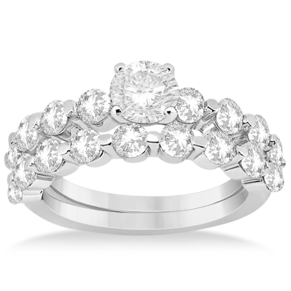 Shared Prong Semi-Eternity Diamond Bridal Set 14k White Gold 1.70ct