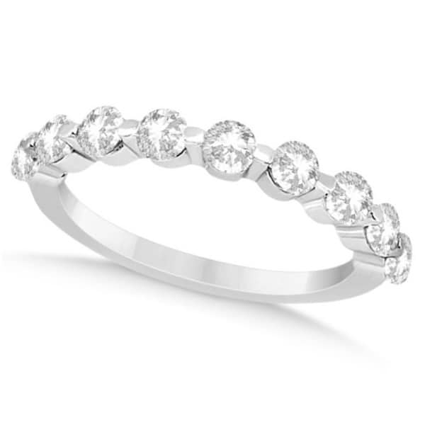 Shared Single Prong Diamond Wedding Ring 14K White Gold (0.90ct)