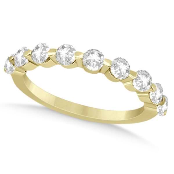 Shared Single Prong Diamond Wedding Ring 18K Yellow Gold (0.90ct)