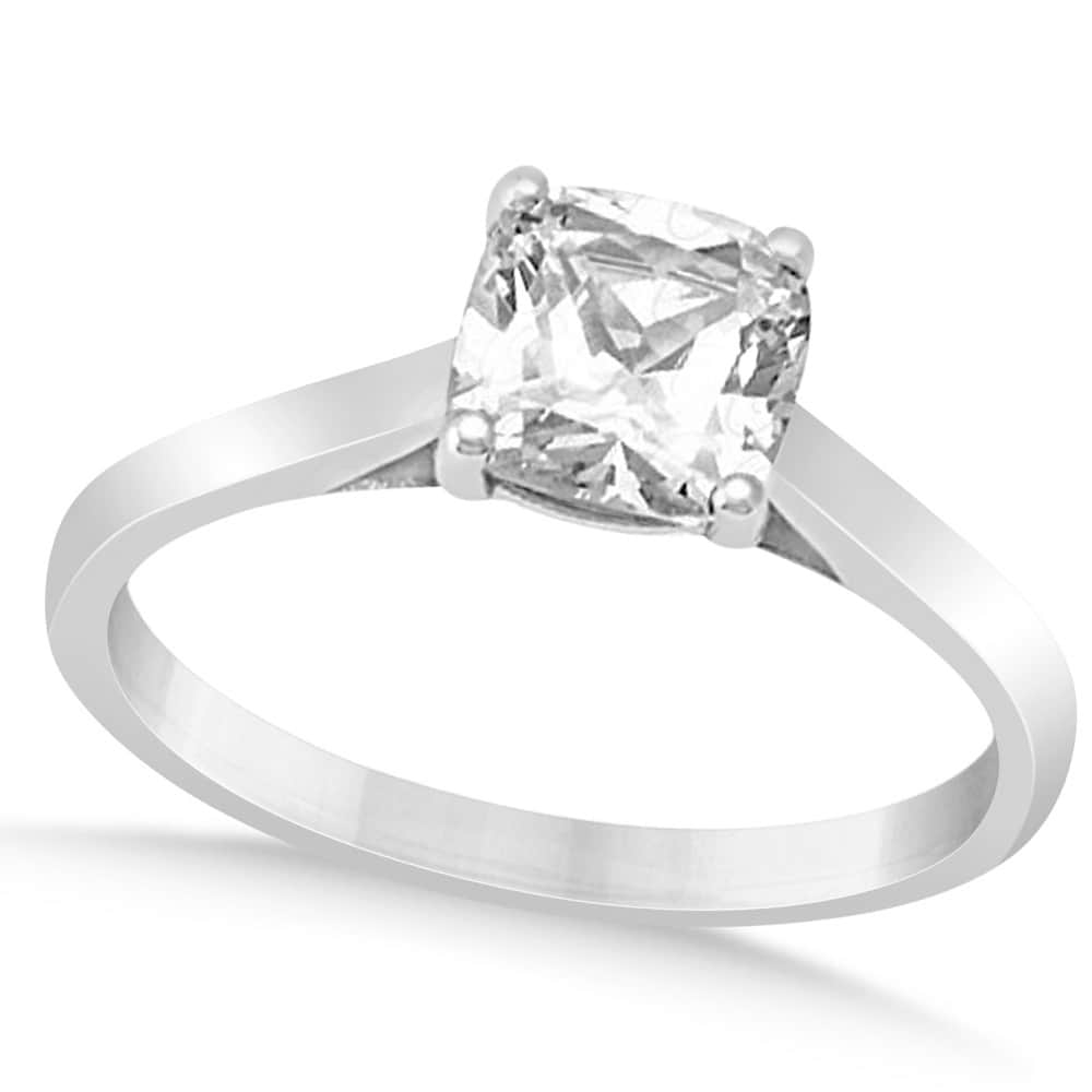Diamond Solitaire Cushion Cut Engagement Ring 14k White Gold (1.00ct)