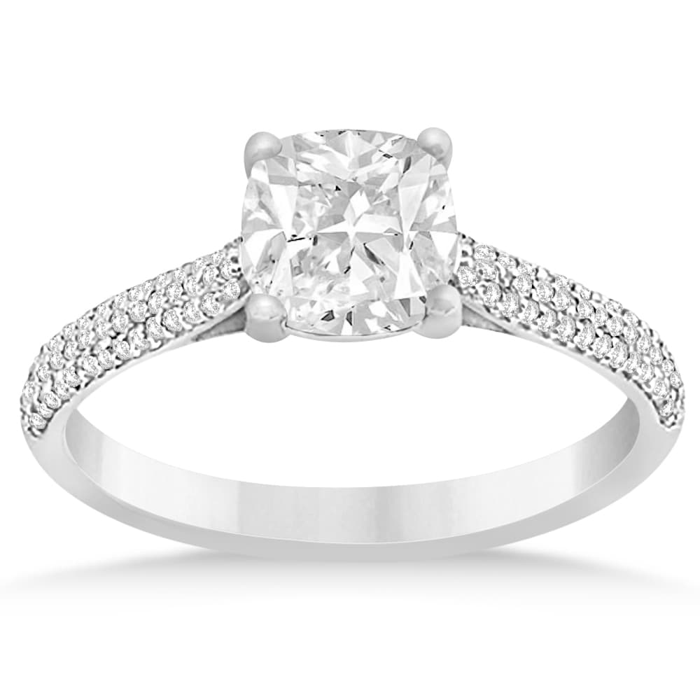 Diamond Three Row Cushion Cut Engagement Ring 14k White Gold (0.16ct)