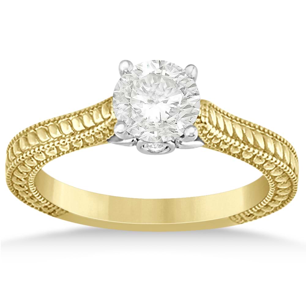 Diamond Antique Style Filigree Engagement Ring 14k Two Tone Gold .06ct